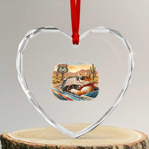 Route Highway 66 Cat Heart Crystal Glass Ornament Americana Road Trip TS12 Transparent Glass 3'' Heart Print Your Wear