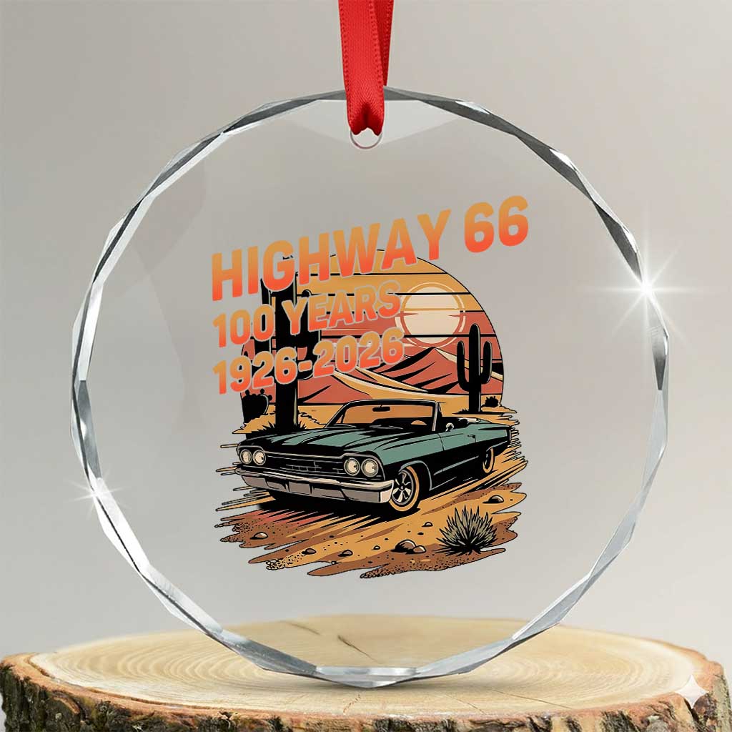 Route Highway 66 Centennial Crystal Glass Ornament 100 Year Road Trip Adventure TS12 Transparent Glass 3'' Circle Print Your Wear