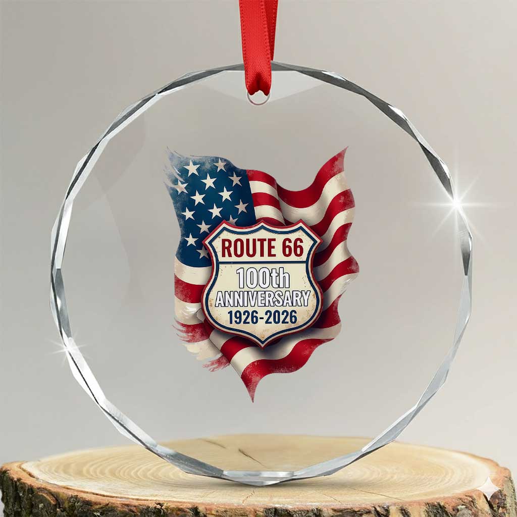 Route Highway 66 Centennial Crystal Glass Ornament Vintage American Flag Patriotic Gift TS12 Transparent Glass 3'' Circle Print Your Wear