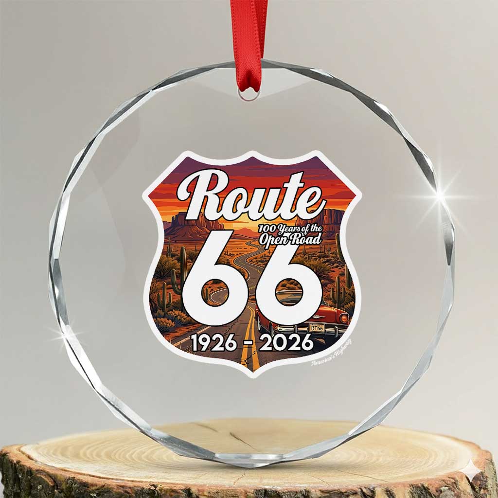Route Highway 66 Centennial Crystal Glass Ornament Vintage Distressed Americas Highway TS12 Transparent Glass 3'' Circle Print Your Wear
