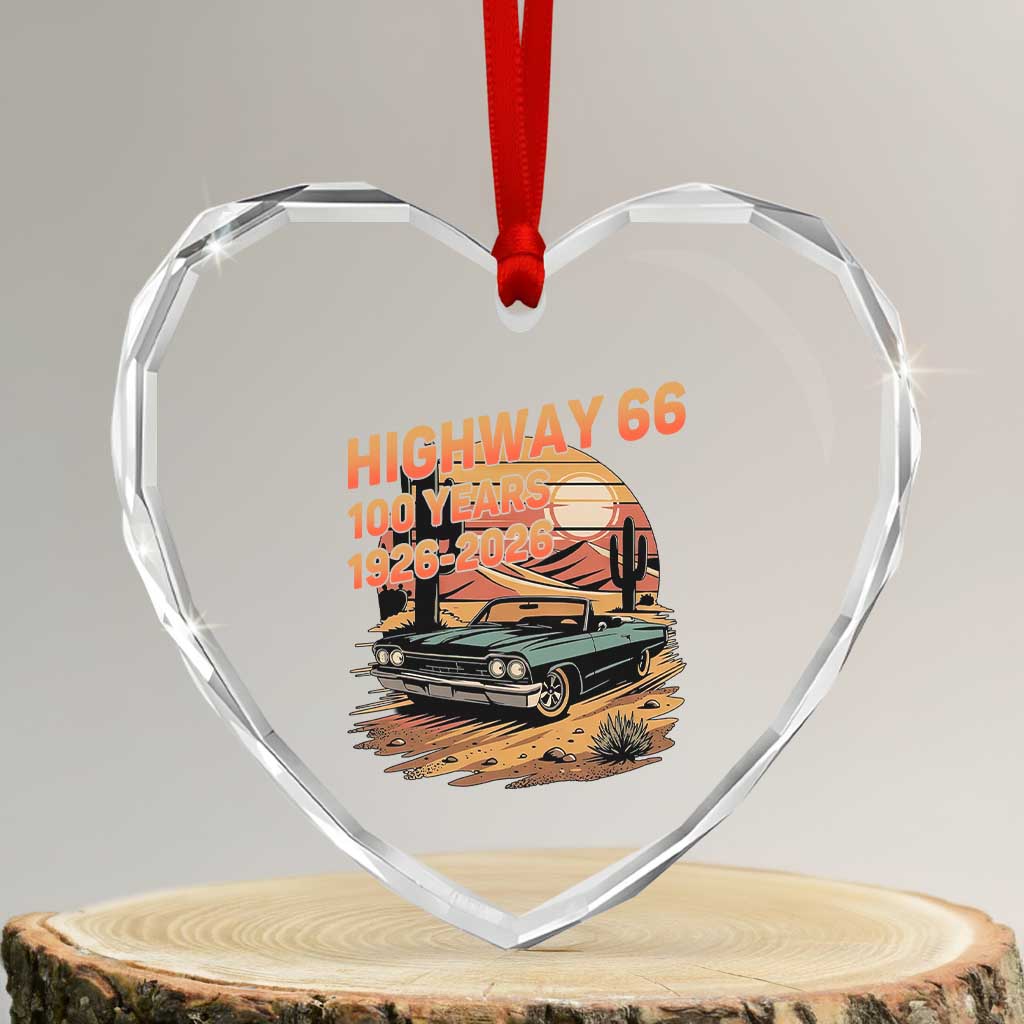 Route Highway 66 Centennial Heart Crystal Glass Ornament 100 Year Road Trip Adventure TS12 Transparent Glass 3'' Heart Print Your Wear