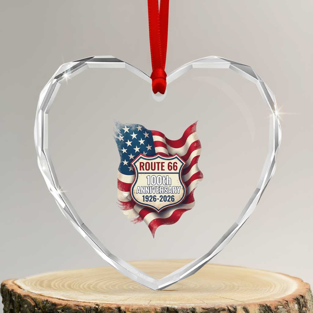 Route Highway 66 Centennial Heart Crystal Glass Ornament Vintage American Flag Patriotic Gift TS12 Transparent Glass 3'' Heart Print Your Wear