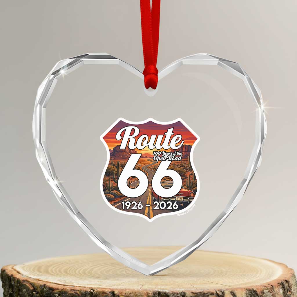 Route Highway 66 Centennial Heart Crystal Glass Ornament Vintage Distressed Americas Highway TS12 Transparent Glass 3'' Heart Print Your Wear
