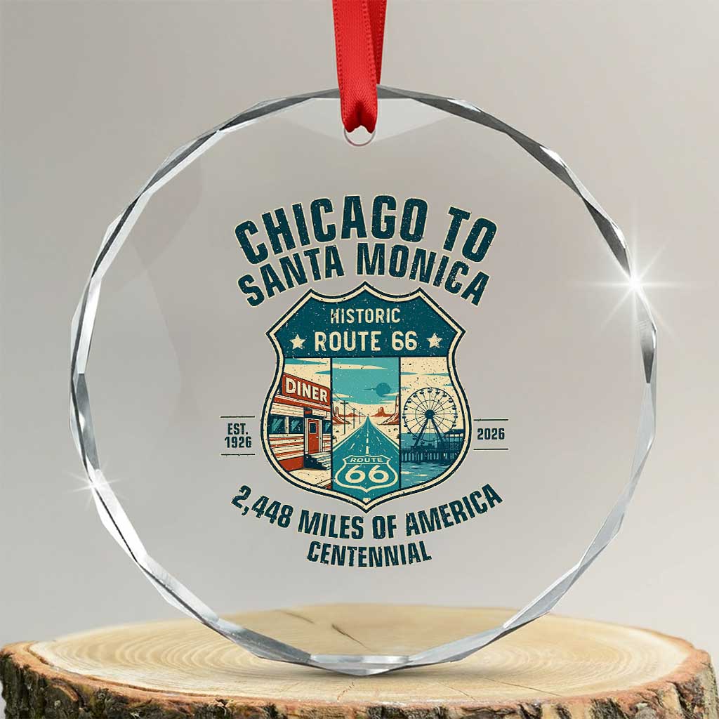 Route Highway 66 Chicago Santa Monica Vintage America Road Trip Crystal Glass Ornament TS14 Transparent Glass 3'' Circle Print Your Wear