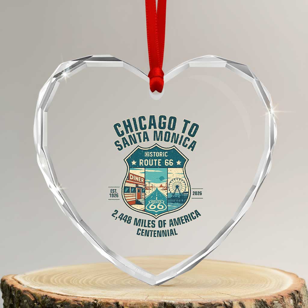 Route Highway 66 Chicago Santa Monica Vintage America Road Trip Heart Crystal Glass Ornament TS14 Transparent Glass 3'' Heart Print Your Wear