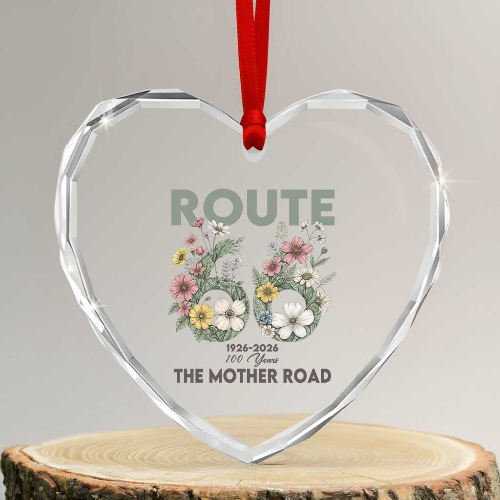 Route Highway 66 Heart Crystal Glass Ornament Floral Centennial 100 Year Anniversary TS12 Transparent Glass 3'' Heart Print Your Wear