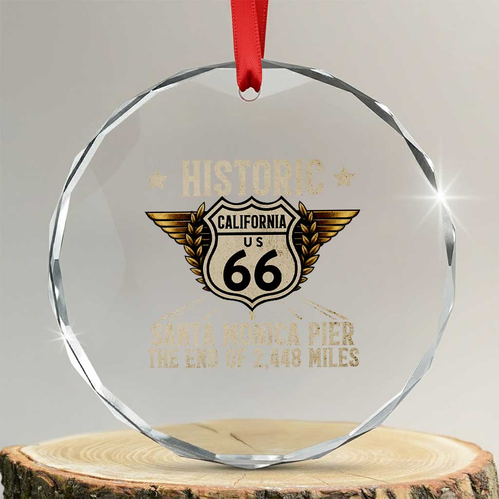 Route Highway 66 Historic California Santa Monica Pier Crystal Glass Ornament TS14 Transparent Glass 3'' Circle Print Your Wear