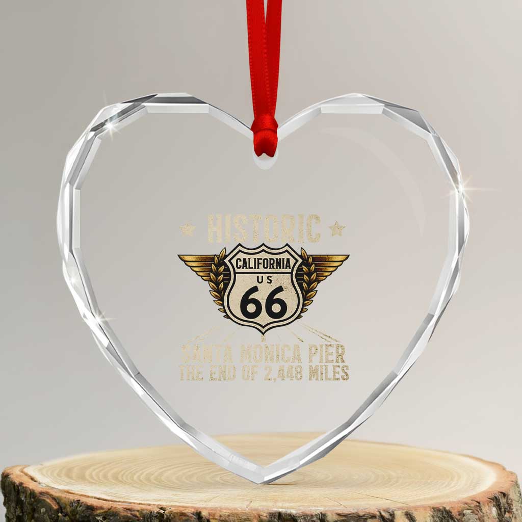 Route Highway 66 Historic California Santa Monica Pier Heart Crystal Glass Ornament TS14 Transparent Glass 3'' Heart Print Your Wear