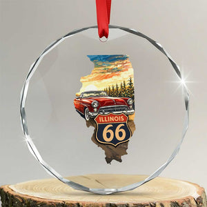 Route Highway 66 Illinois State Pride Crystal Glass Ornament Mother Road Travel Gift TS12 Transparent Glass 3'' Circle Print Your Wear