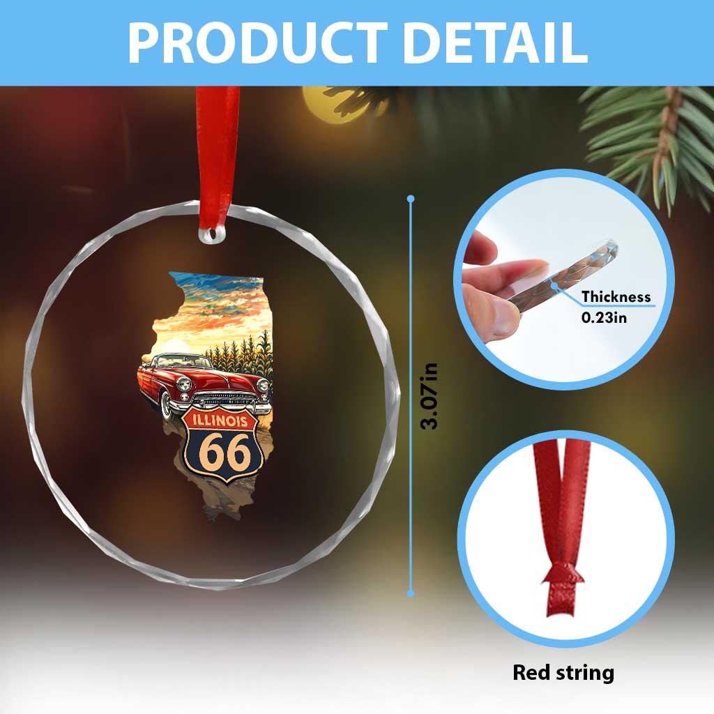 Route Highway 66 Illinois State Pride Crystal Glass Ornament Mother Road Travel Gift TS12 Print Your Wear