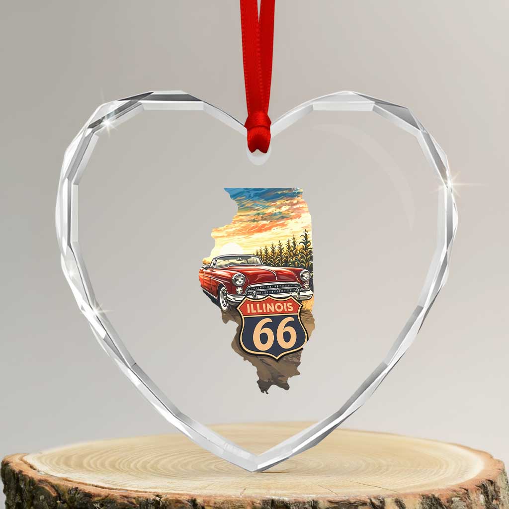 Route Highway 66 Illinois State Pride Heart Crystal Glass Ornament Mother Road Travel Gift TS12 Transparent Glass 3'' Heart Print Your Wear
