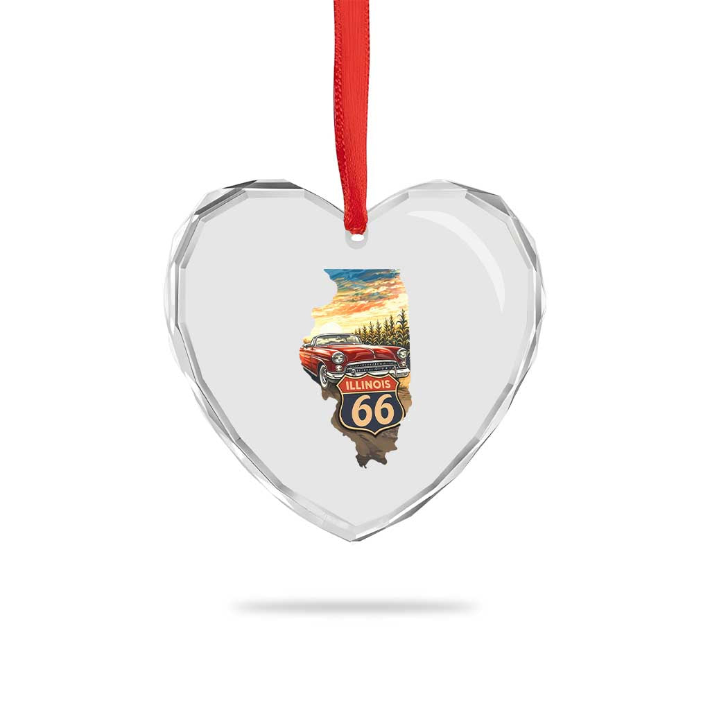 Route Highway 66 Illinois State Pride Heart Crystal Glass Ornament Mother Road Travel Gift TS12 Print Your Wear