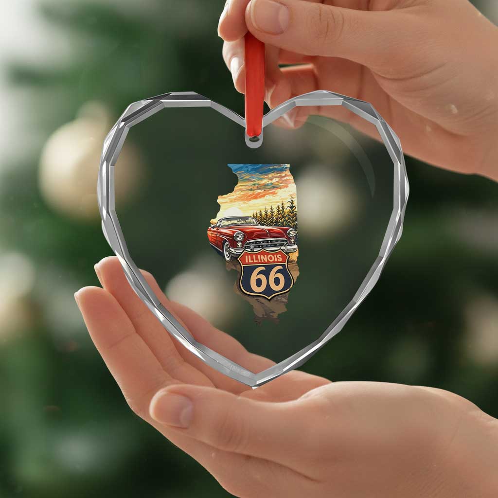 Route Highway 66 Illinois State Pride Heart Crystal Glass Ornament Mother Road Travel Gift TS12 Print Your Wear