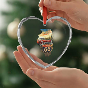 Route Highway 66 Illinois State Pride Heart Crystal Glass Ornament Mother Road Travel Gift TS12 Print Your Wear