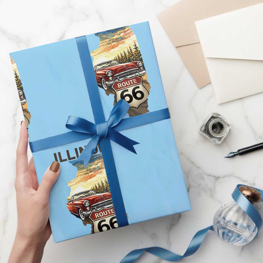 Route Highway 66 Illinois State Pride Wrapping Paper Roll Mother Road Travel Gift TS12 Light Blue Print Your Wear