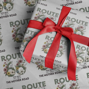 Route Highway 66 Wrapping Paper Roll Floral Centennial 100 Year Anniversary TS12 White Print Your Wear