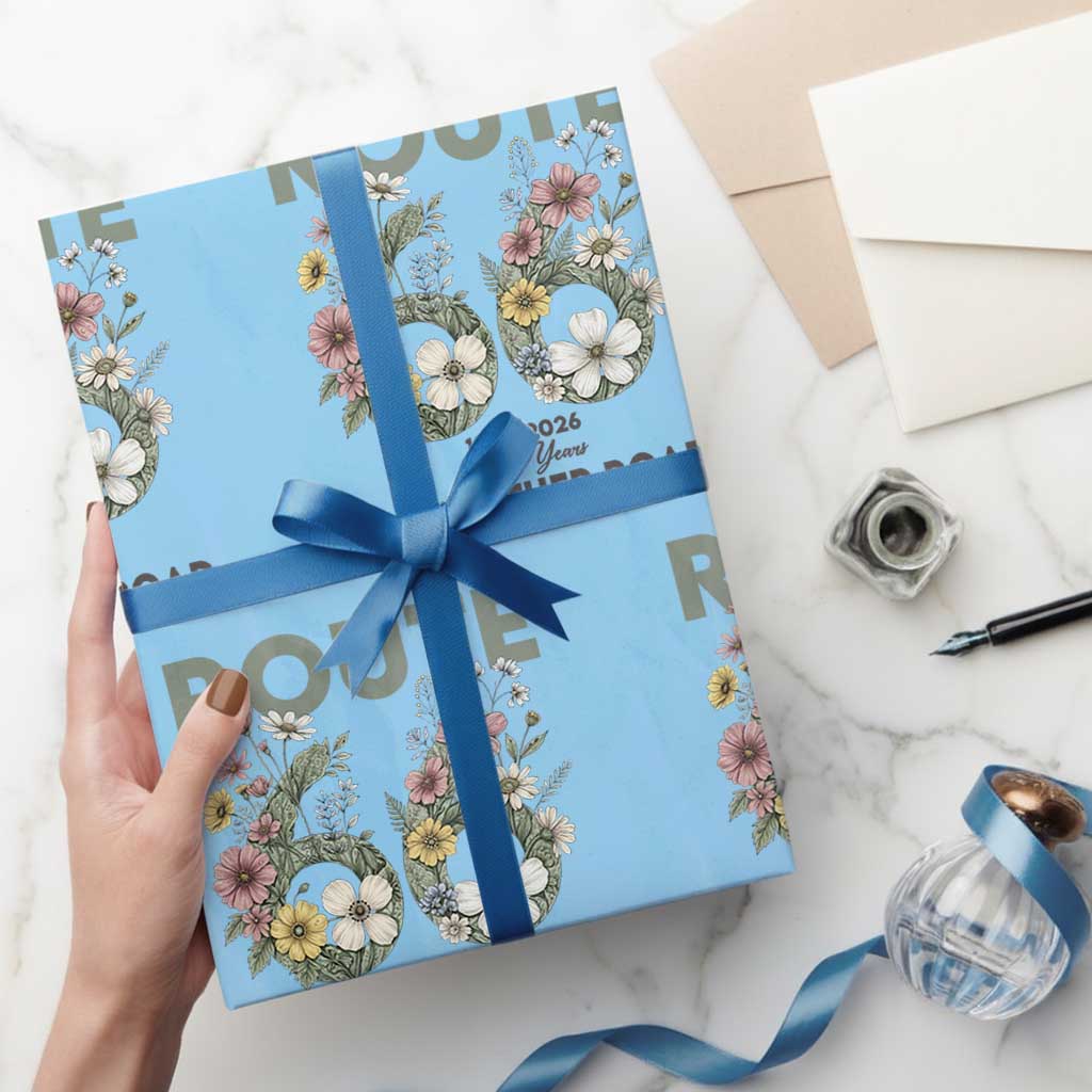 Route Highway 66 Wrapping Paper Roll Floral Centennial 100 Year Anniversary TS12 Light Blue Print Your Wear