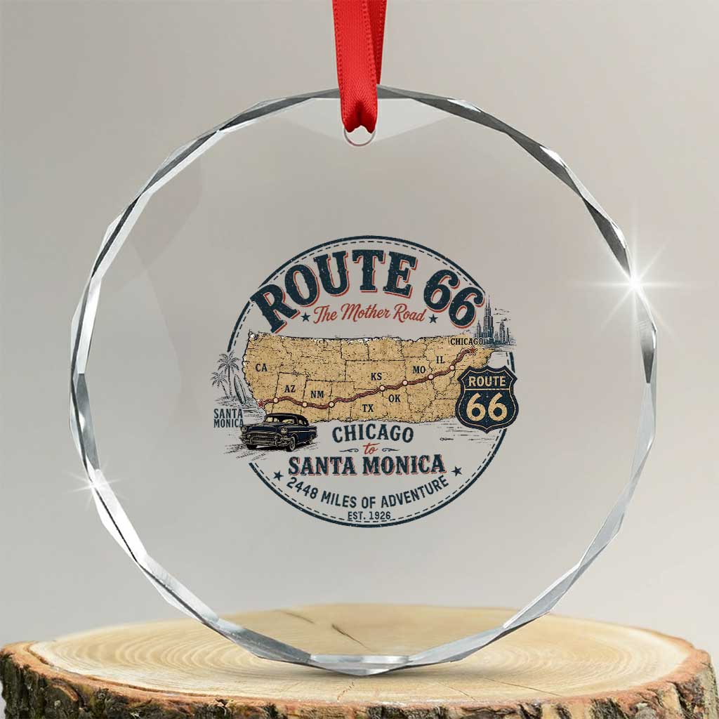 Route Highway 66 Map Chicago to Santa Monica Crystal Glass Ornament Vintage America Road Trip Americana