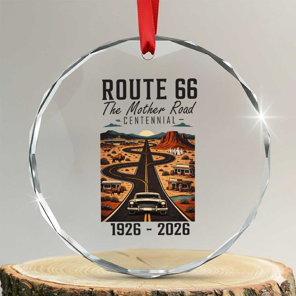 Route Highway 66 Mother Road Crystal Glass Ornament Vintage Distressed Road Trip Adventure TS12 Transparent Glass 3'' Circle Print Your Wear
