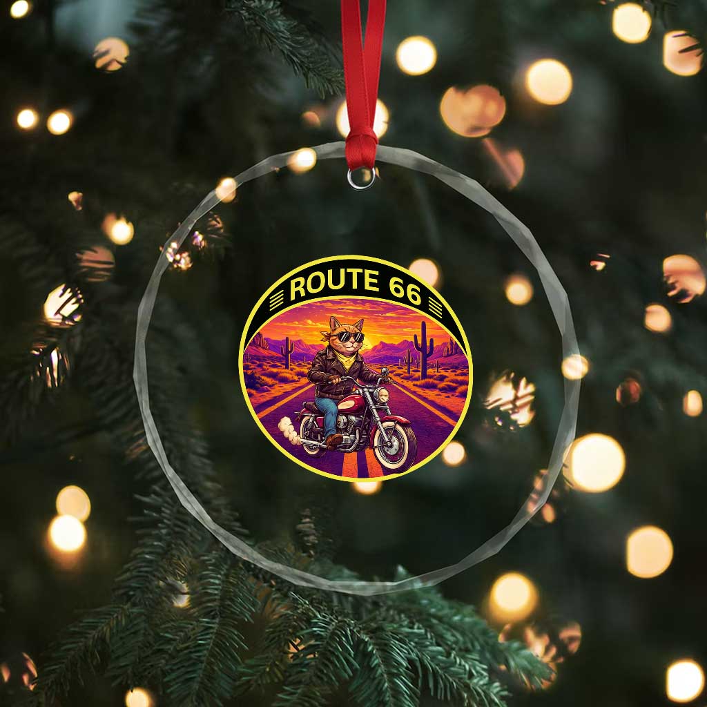 Route Highway 66 Motorcycle Cat Crystal Glass Ornament Open Road Adventure Neon TS12 Print Your Wear