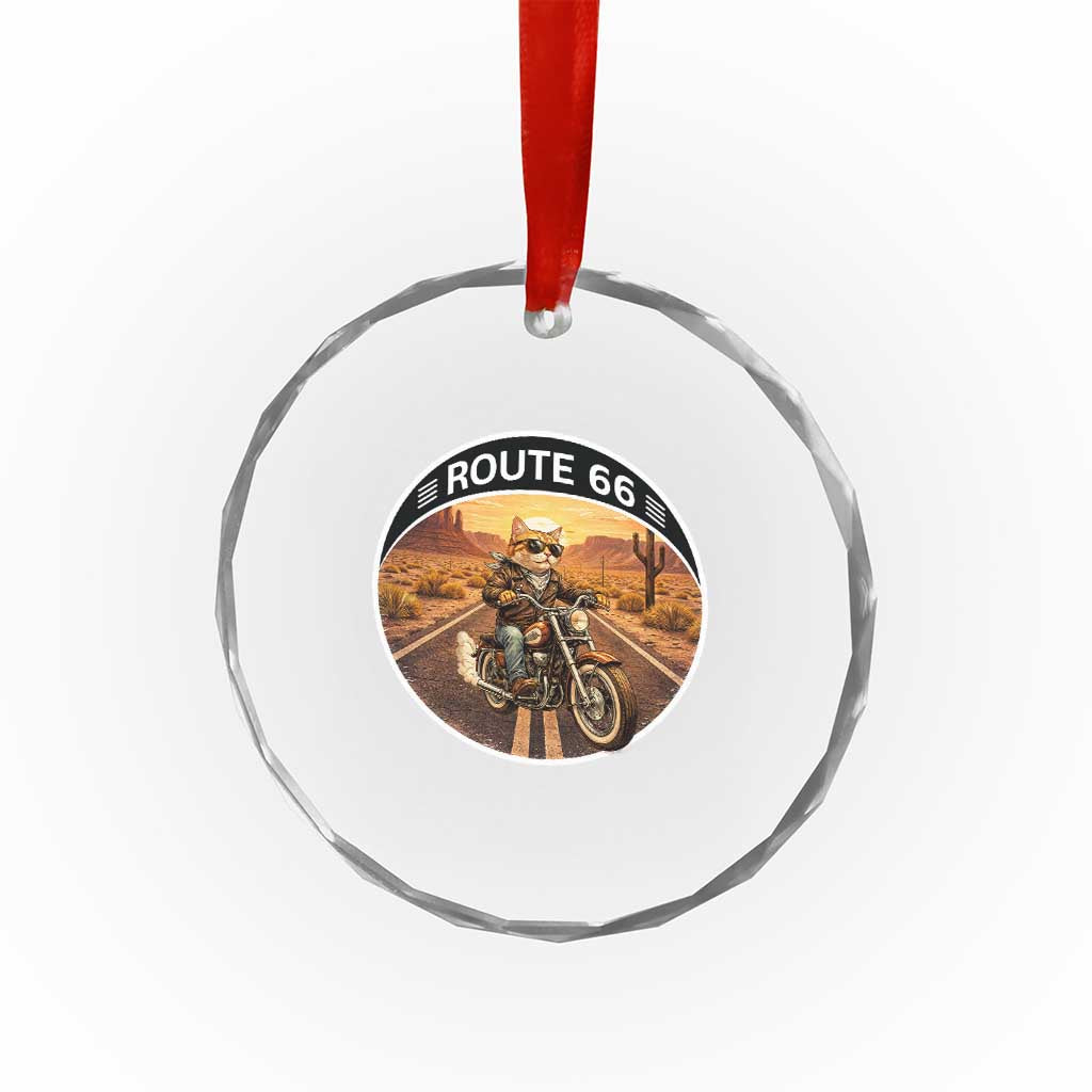 Route Highway 66 Motorcycle Cat Crystal Glass Ornament Road Trip Adventure TS12 Print Your Wear