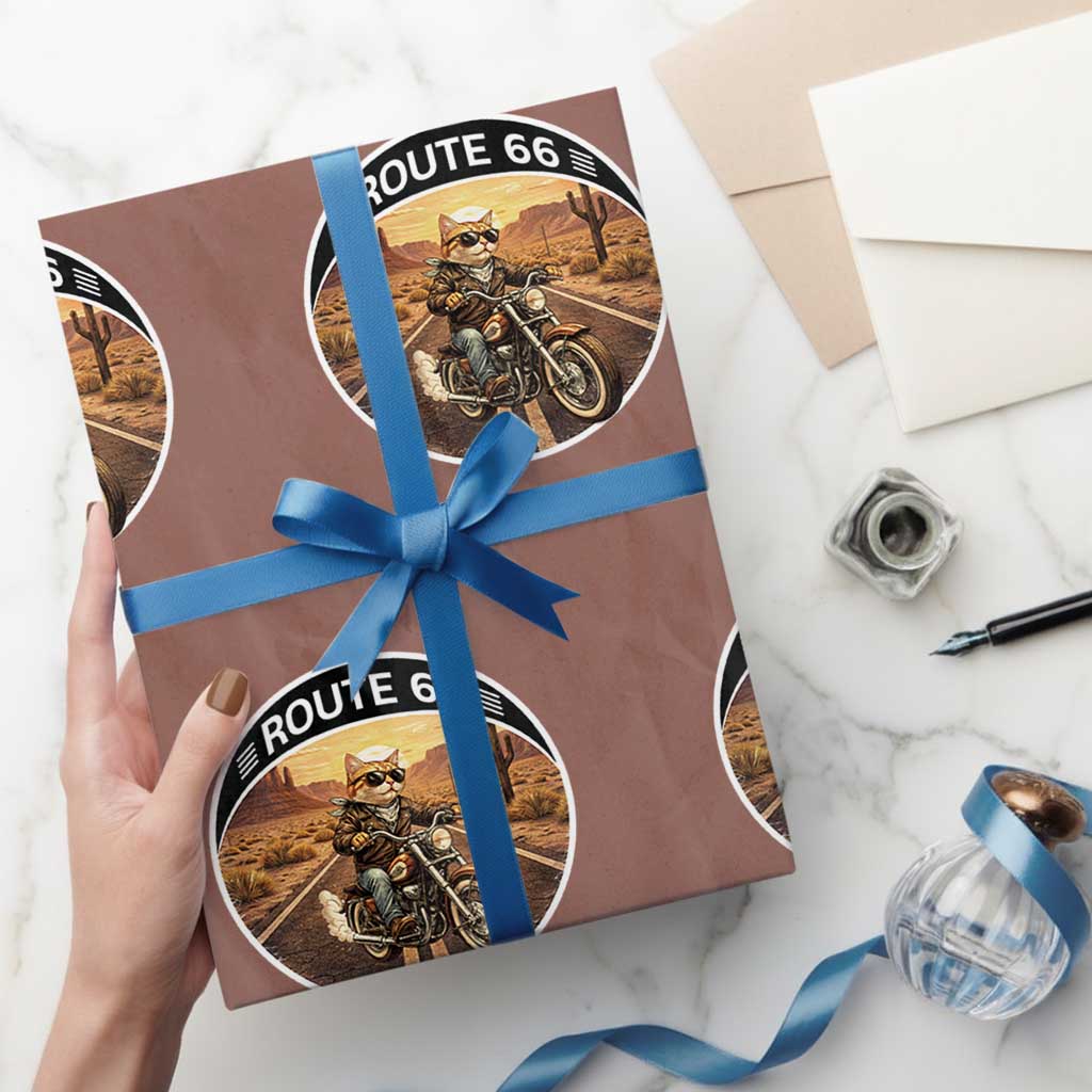 Route Highway 66 Motorcycle Cat Wrapping Paper Roll Road Trip Adventure TS12 Mocha Print Your Wear