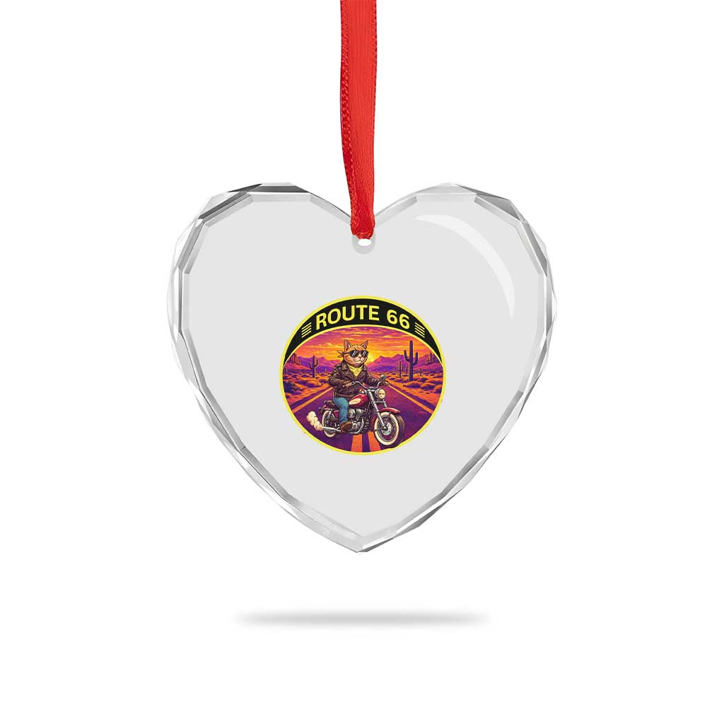 Route Highway 66 Motorcycle Cat Heart Crystal Glass Ornament Open Road Adventure Neon TS12 Print Your Wear