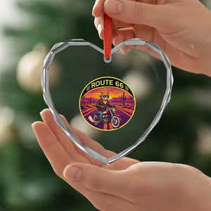 Route Highway 66 Motorcycle Cat Heart Crystal Glass Ornament Open Road Adventure Neon TS12 Print Your Wear