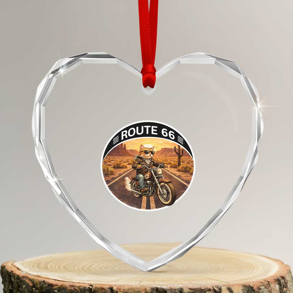 Route Highway 66 Motorcycle Cat Heart Crystal Glass Ornament Road Trip Adventure TS12 Transparent Glass 3'' Heart Print Your Wear