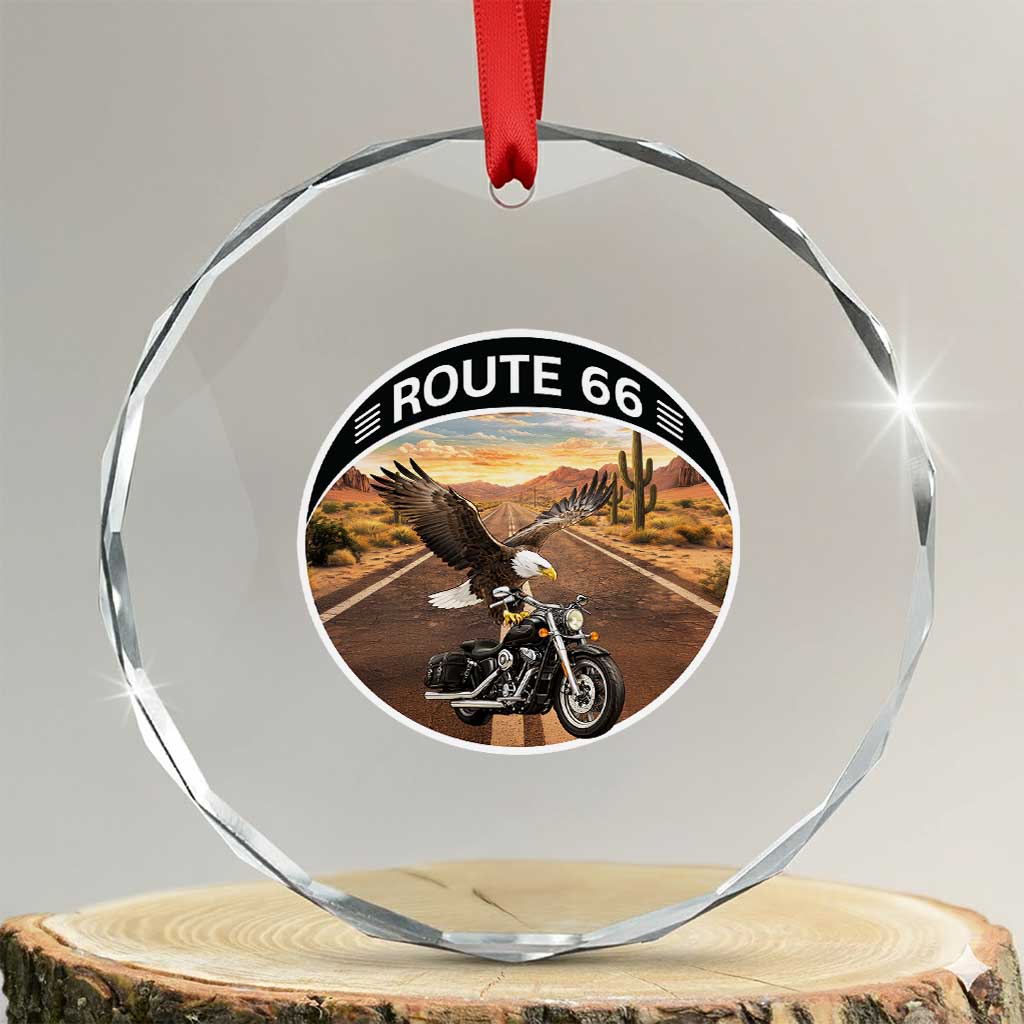 Route Highway 66 Motorcycle Eagle Crystal Glass Ornament Americana Adventure TS12 Transparent Glass 3'' Circle Print Your Wear