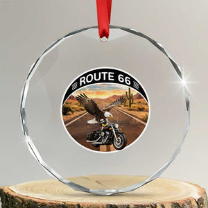 Route Highway 66 Motorcycle Eagle Crystal Glass Ornament Americana Adventure TS12 Transparent Glass 3'' Circle Print Your Wear