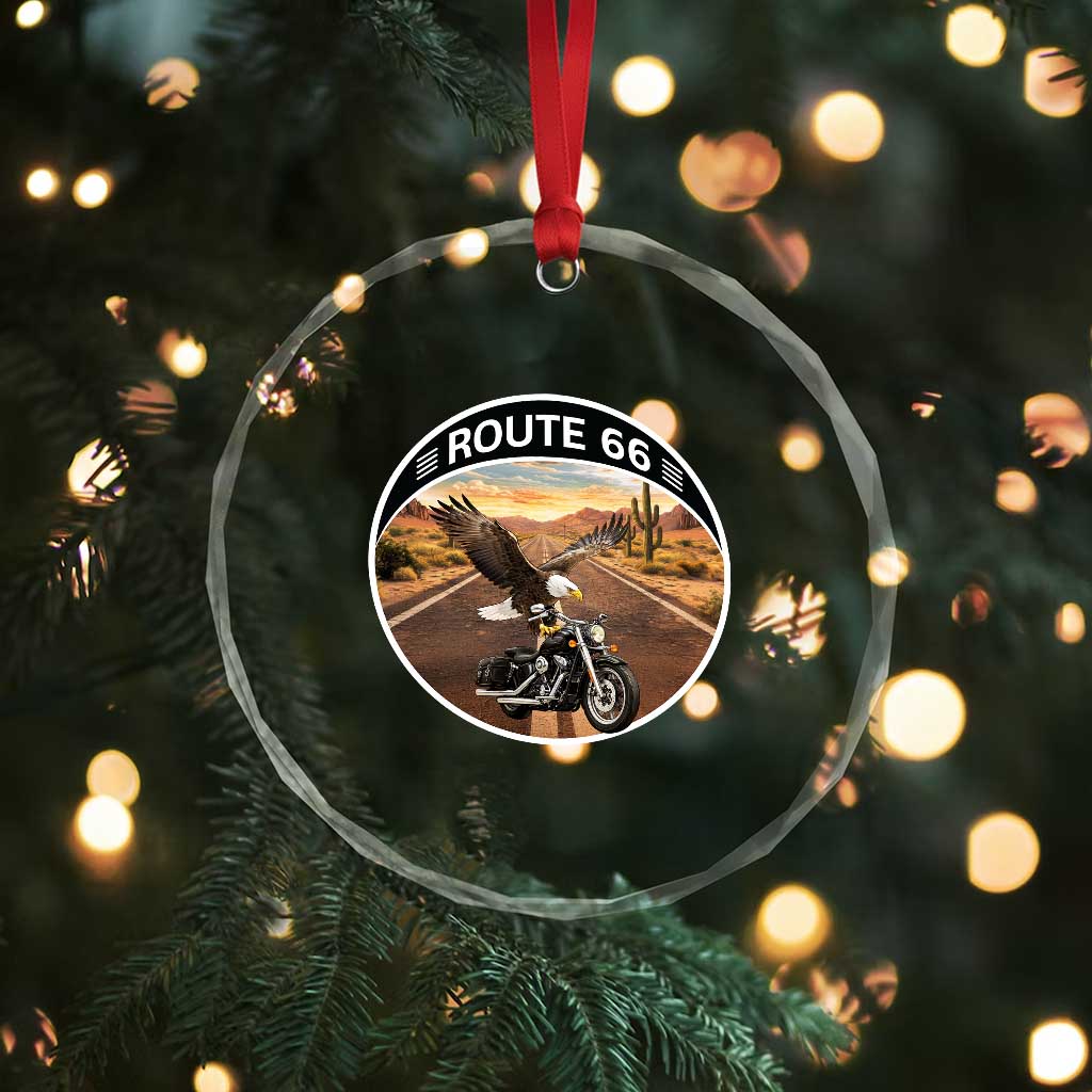 Route Highway 66 Motorcycle Eagle Crystal Glass Ornament Americana Adventure TS12 Print Your Wear