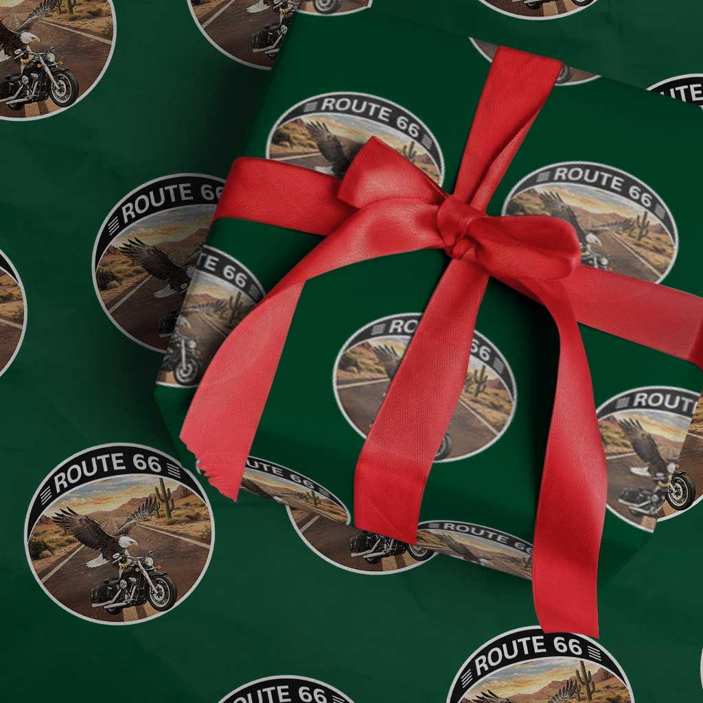 Route Highway 66 Motorcycle Eagle Wrapping Paper Roll Americana Adventure TS12 Green Print Your Wear