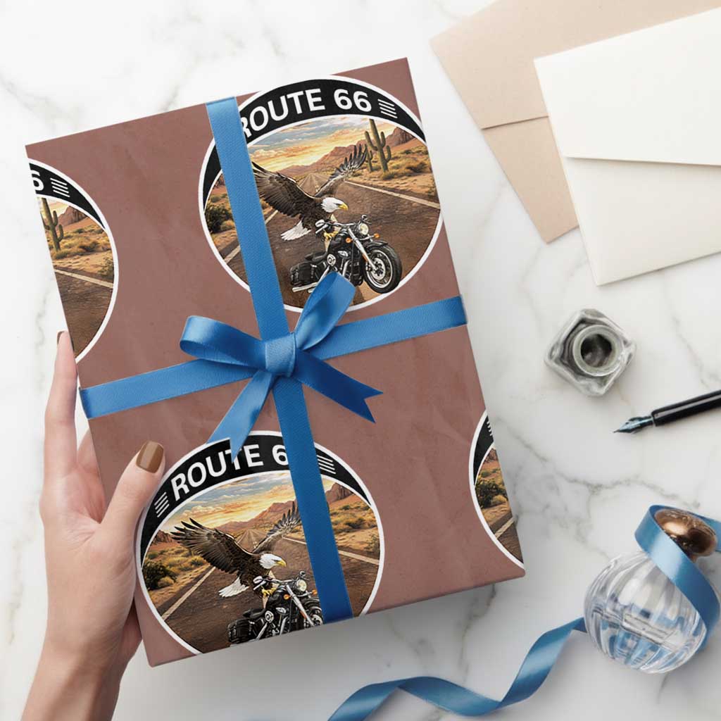 Route Highway 66 Motorcycle Eagle Wrapping Paper Roll Americana Adventure TS12 Mocha Print Your Wear