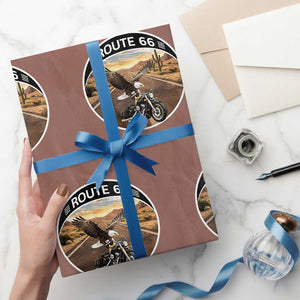 Route Highway 66 Motorcycle Eagle Wrapping Paper Roll Americana Adventure TS12 Mocha Print Your Wear