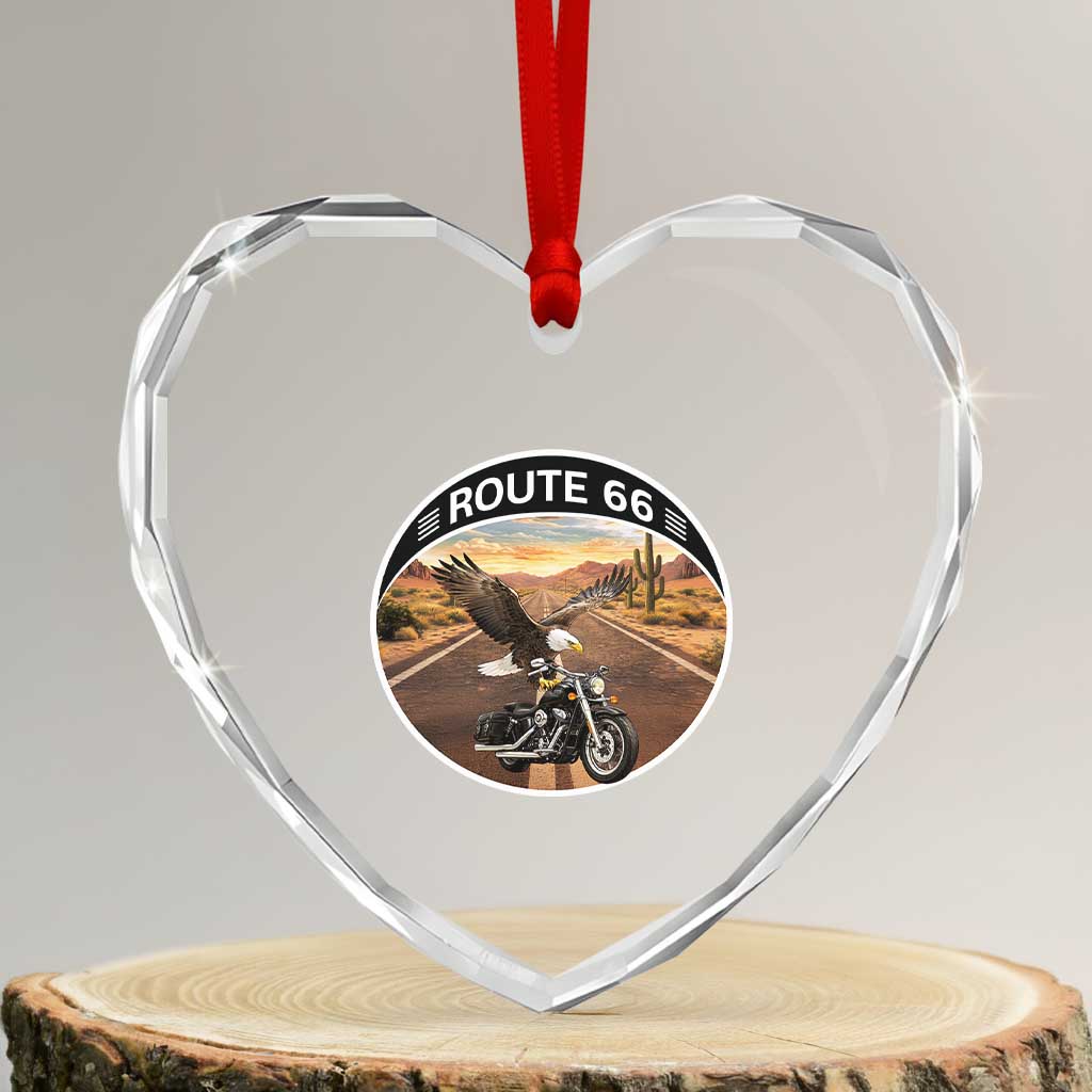 Route Highway 66 Motorcycle Eagle Heart Crystal Glass Ornament Americana Adventure TS12 Transparent Glass 3'' Heart Print Your Wear
