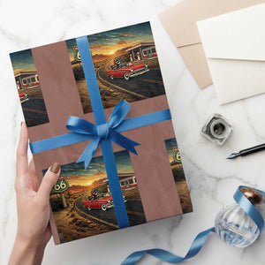 Route Highway 66 Raccoon Wrapping Paper Roll Americana Road Trip TS12 Mocha Print Your Wear
