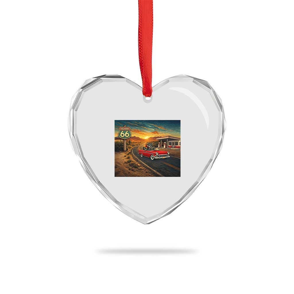 Route Highway 66 Raccoon Heart Crystal Glass Ornament Americana Road Trip TS12 Print Your Wear