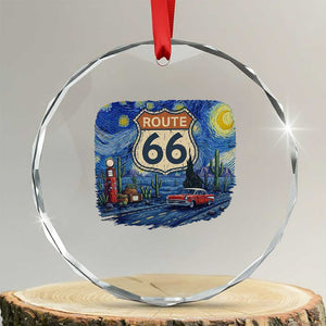 Route Highway 66 Road Sign Distressed Road Trip Starry Night Crystal Glass Ornament