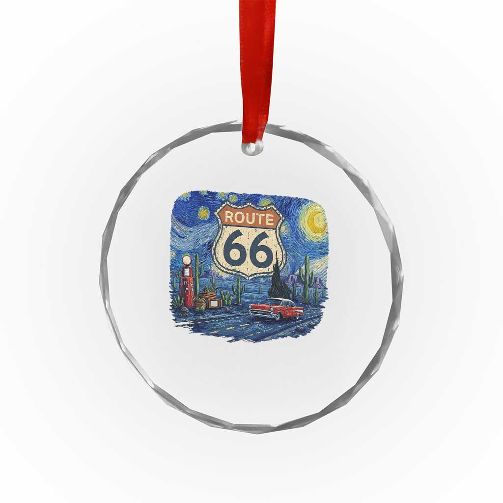 Route Highway 66 Road Sign Distressed Road Trip Starry Night Crystal Glass Ornament