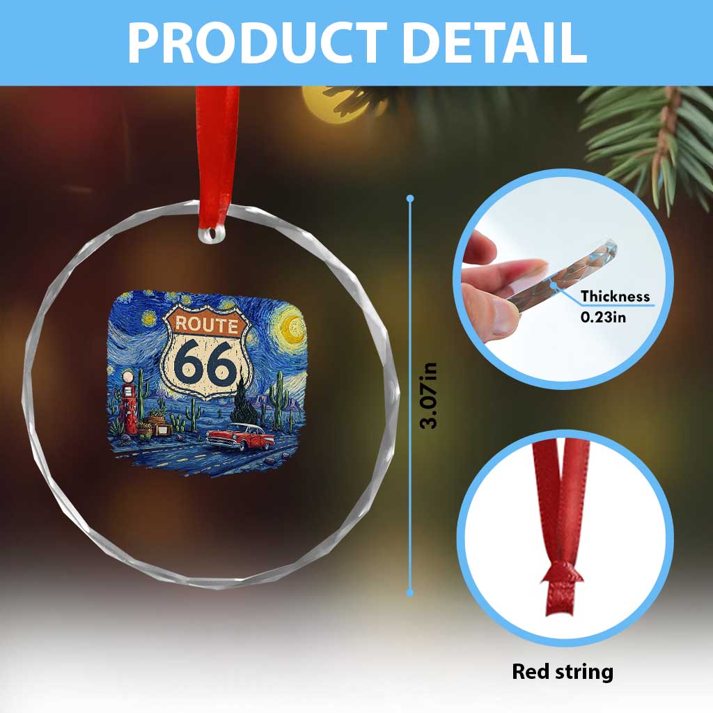 Route Highway 66 Road Sign Distressed Road Trip Starry Night Crystal Glass Ornament