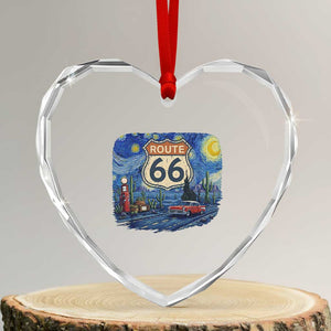 Route Highway 66 Road Sign Distressed Road Trip Starry Night Heart Crystal Glass Ornament
