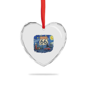 Route Highway 66 Road Sign Distressed Road Trip Starry Night Heart Crystal Glass Ornament