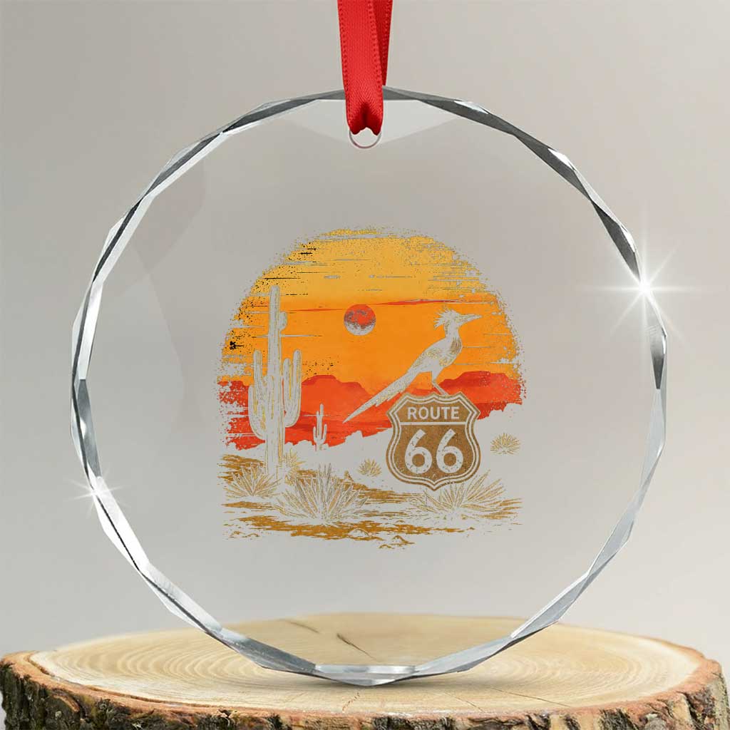 Route Highway 66 Roadrunner Desert Sunset Arizona Crystal Glass Ornament Cactus Landscape Texas Nevada Southwest Bird Lover TS14 Transparent Glass 3'' Circle Print Your Wear