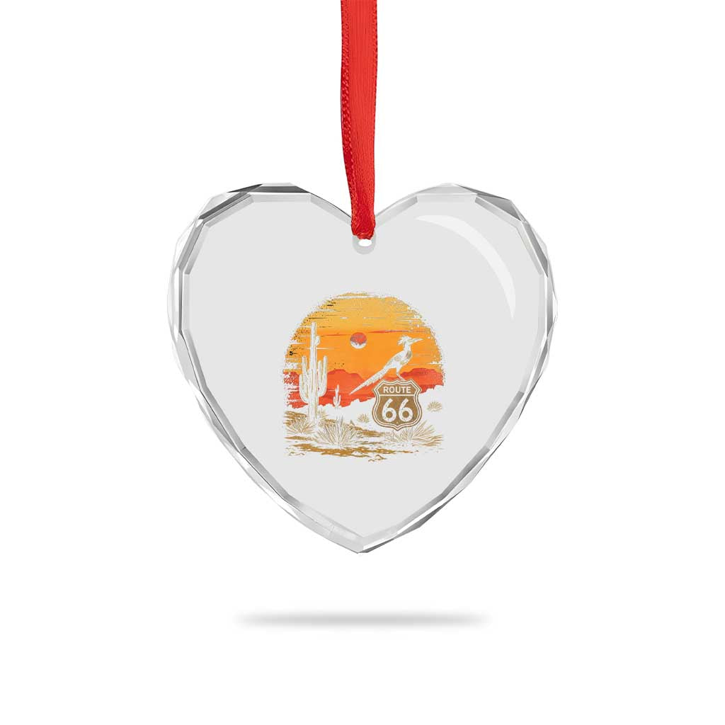 Route Highway 66 Roadrunner Desert Sunset Arizona Heart Crystal Glass Ornament Cactus Landscape Texas Nevada Southwest Bird Lover
