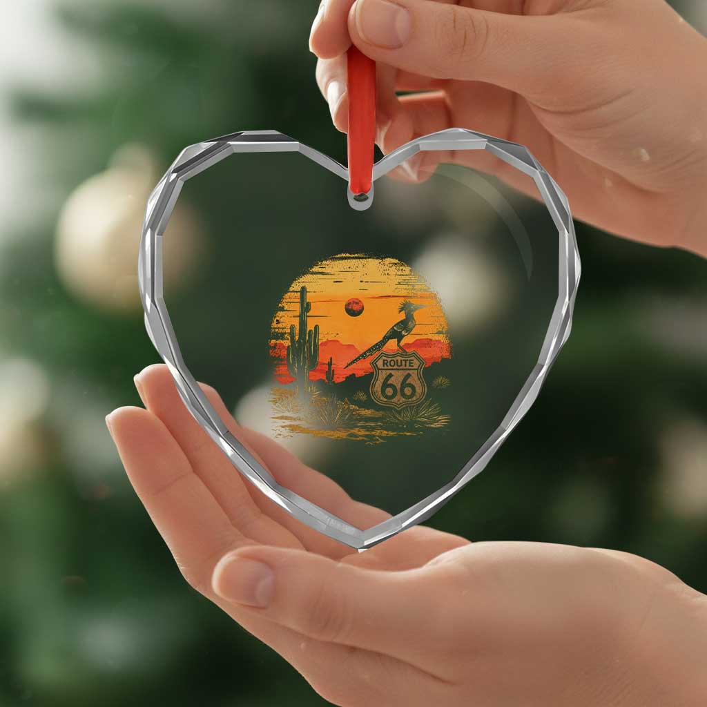 Route Highway 66 Roadrunner Desert Sunset Arizona Heart Crystal Glass Ornament Cactus Landscape Texas Nevada Southwest Bird Lover