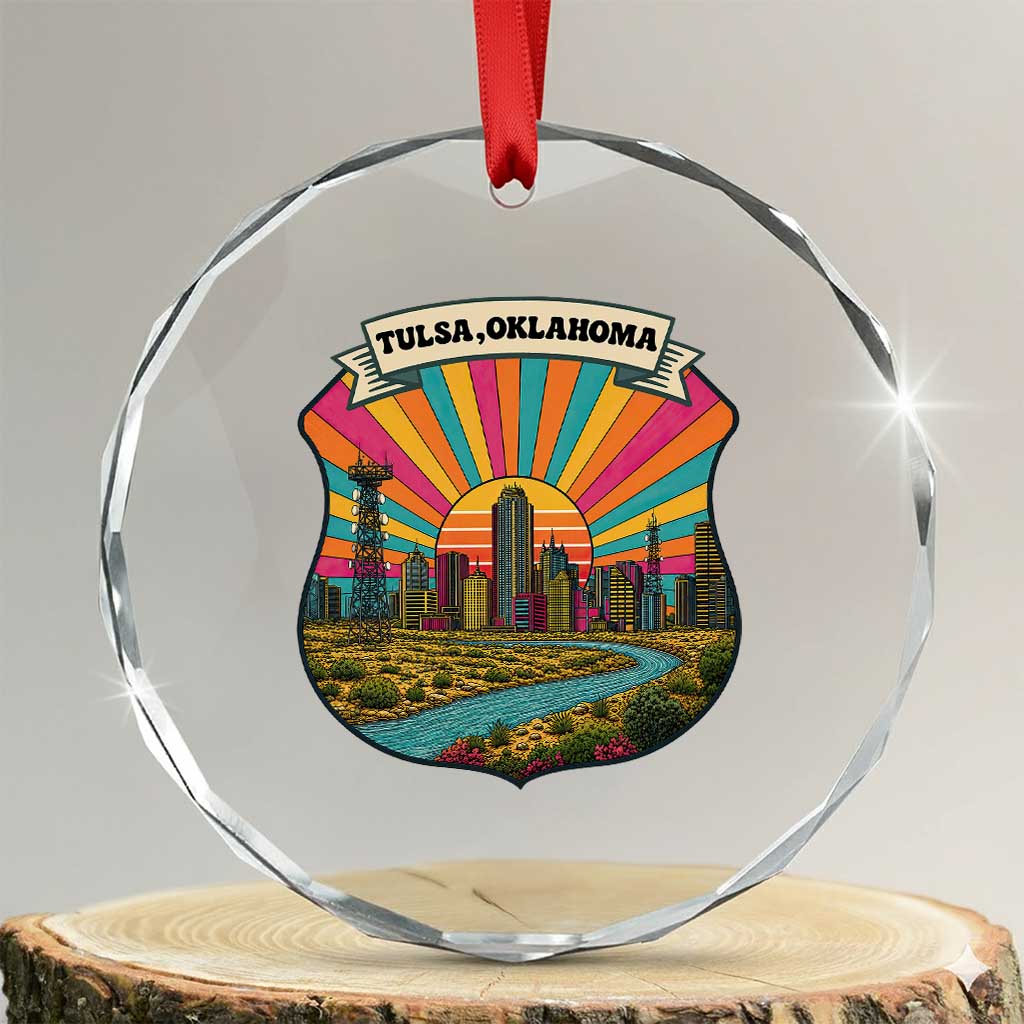 Route Highway 66 Tulsa Oklahoma Crystal Glass Ornament Mother Road Travel Gift TS12 Transparent Glass 3'' Circle Print Your Wear