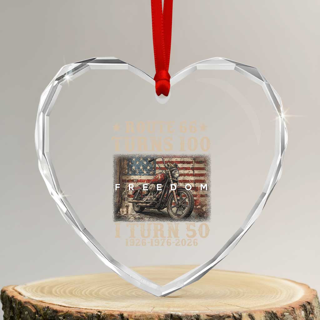 Route Highway 66 Turns 100 I Turn 50 Heart Crystal Glass Ornament Vintage 1976 Road Sign American Freedom Motorcycle Rider 50th Birthday Gift TS14 Transparent Glass 3'' Heart Print Your Wear