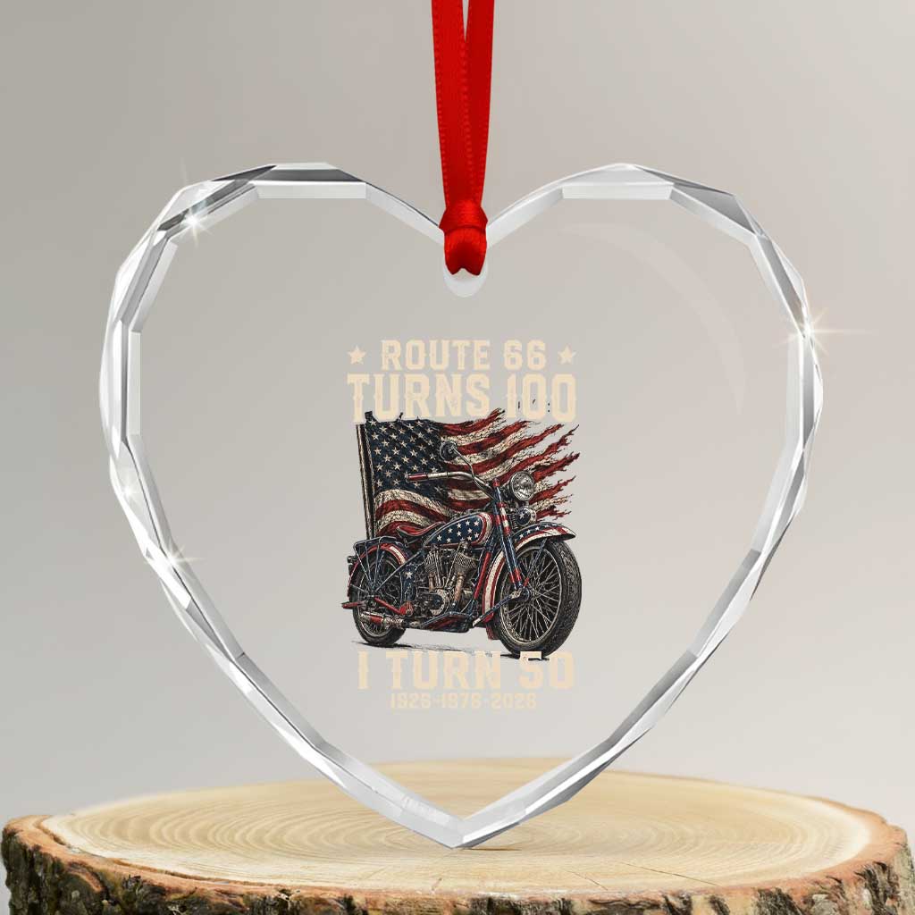 Route Highway 66 Turns 100 I Turn 50 Heart Crystal Glass Ornament Vintage 1976 Road Sign Classic Motorcycle Lover 50th Birthday Gift TS14 Transparent Glass 3'' Heart Print Your Wear
