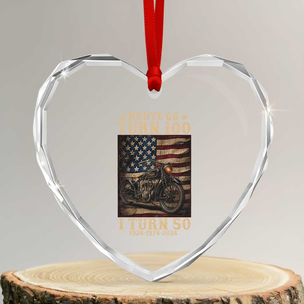 Route Highway 66 Turn 100 I Turn 50 Heart Crystal Glass Ornament Vintage 1976 Road Sign Motorcycle Lover 50th Birthday Gift
